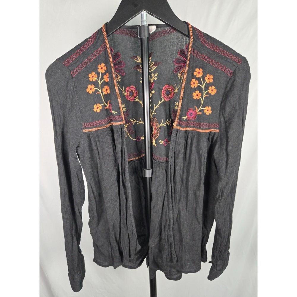 Boho Embroidered Floral Open Front Cardigan Sz Small Cottagecore Folk Festival